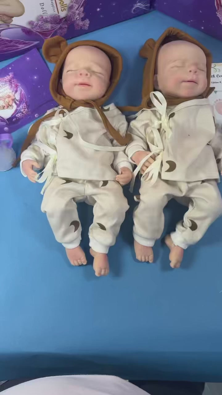 12-Inch/30cm Real Solid Silicone Twin Girls - Lifelike Full Body Mini Reborn Sisters Set
