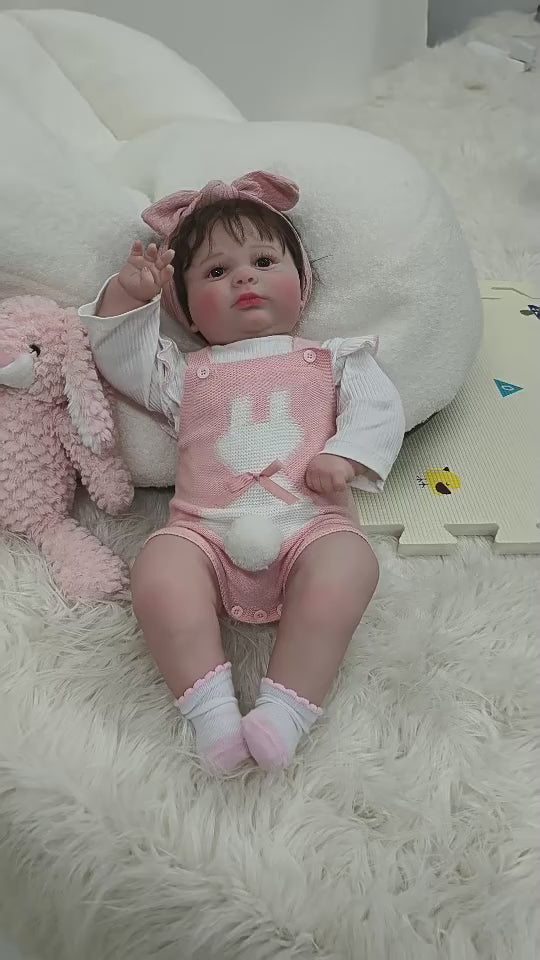 26-Inch/65cm Realistic Vinyl Baby Doll in Pink Outfit with Bow Headband – Hand-Painted Collectible Doll with Brown Eyes