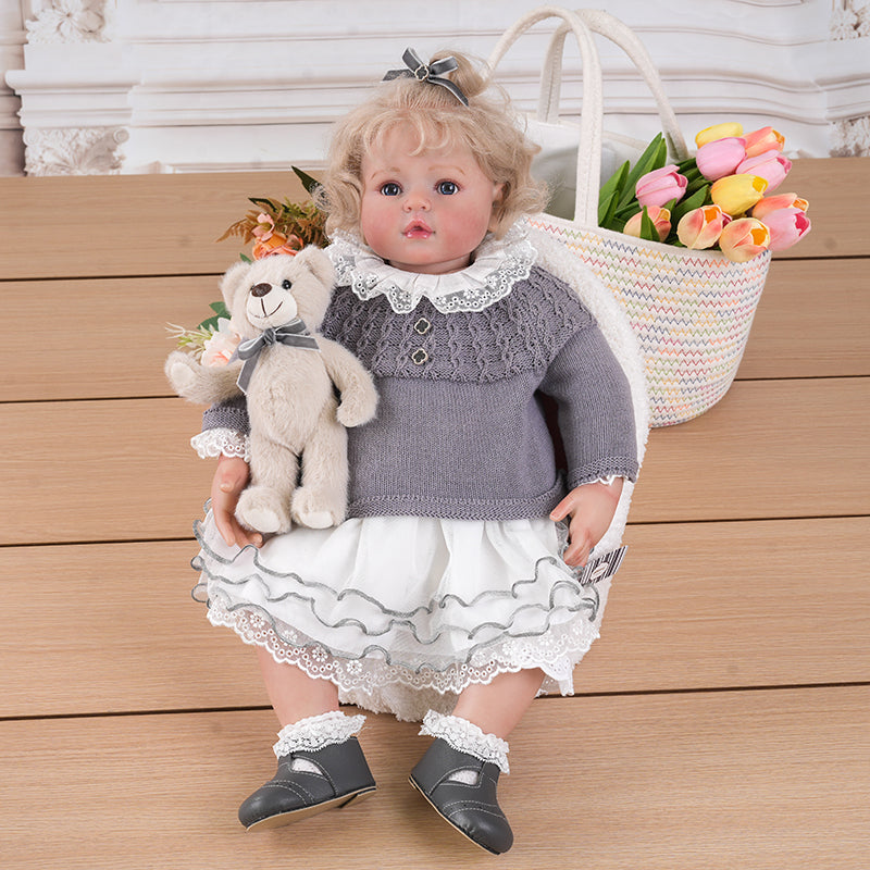 Lifelike Reborn Baby Doll with Soft Cloth Body and A Bear Toy 26 Inches/65cm - Reborn Doll Australia