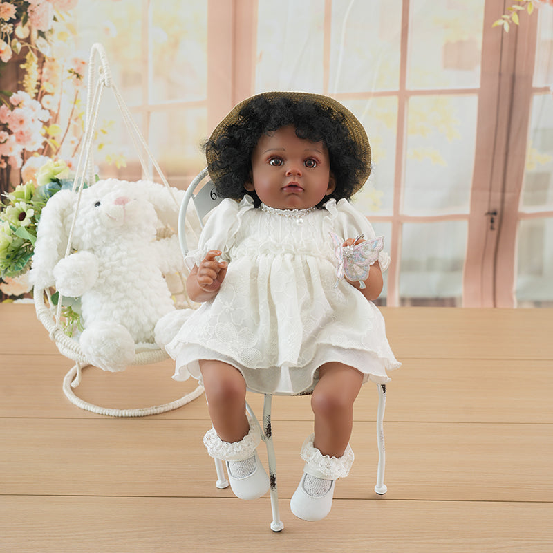 Reborn Baby Doll African American Curly-Haired 22-inch/55cm Lifelike Baby Dolls Kids Gift - Reborn Doll Australia