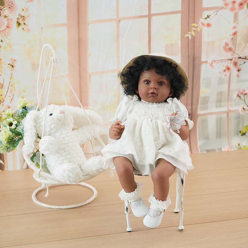 Reborn Baby Doll African American Curly-Haired 22-inch/55cm Lifelike Baby Dolls Kids Gift - Reborn Doll Australia