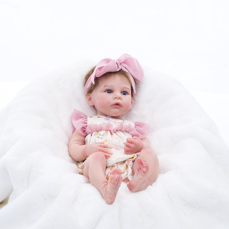 Silicone Reborn Lifelike Baby Dolls 16 Inch/40cm with Brown Hair - Reborn Doll Australia