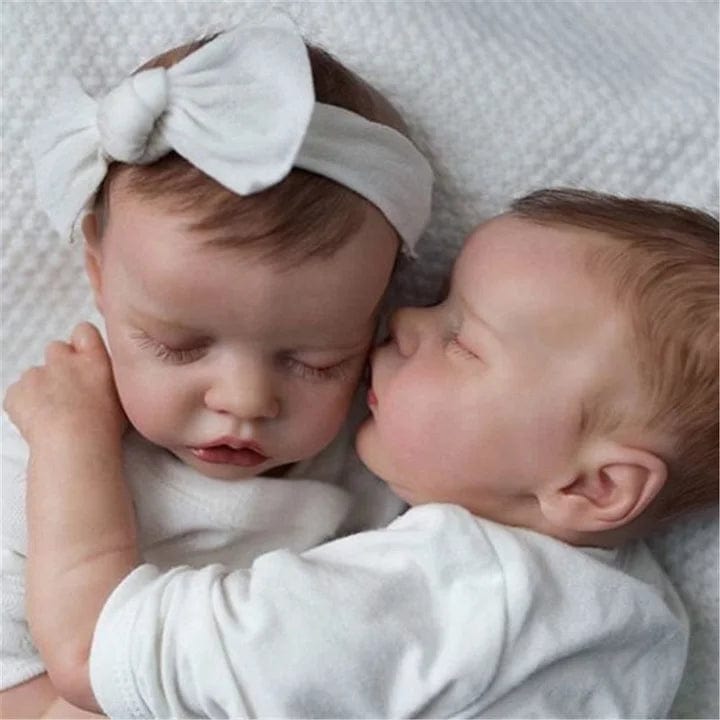 18-Inch/45cm Sleeping Reborn Twin Set - Full Body Vinyl Boy & Girl Bathable Sibling Duo - Reborn Doll Australia